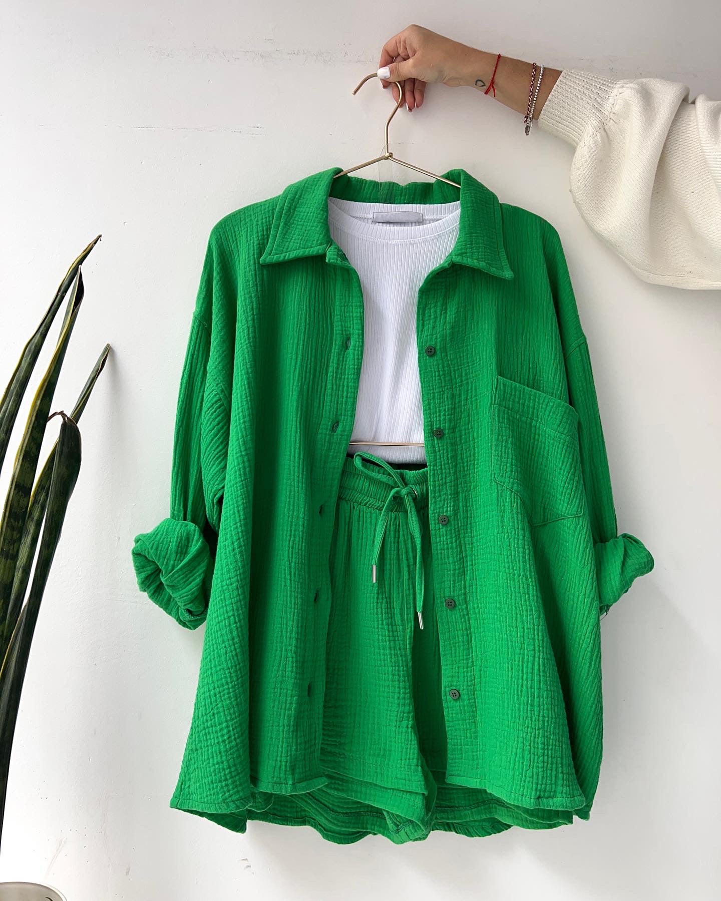 COTTON CRINKLE OVERSIZED BLOUSE AND SHORTS PLEATED SETS