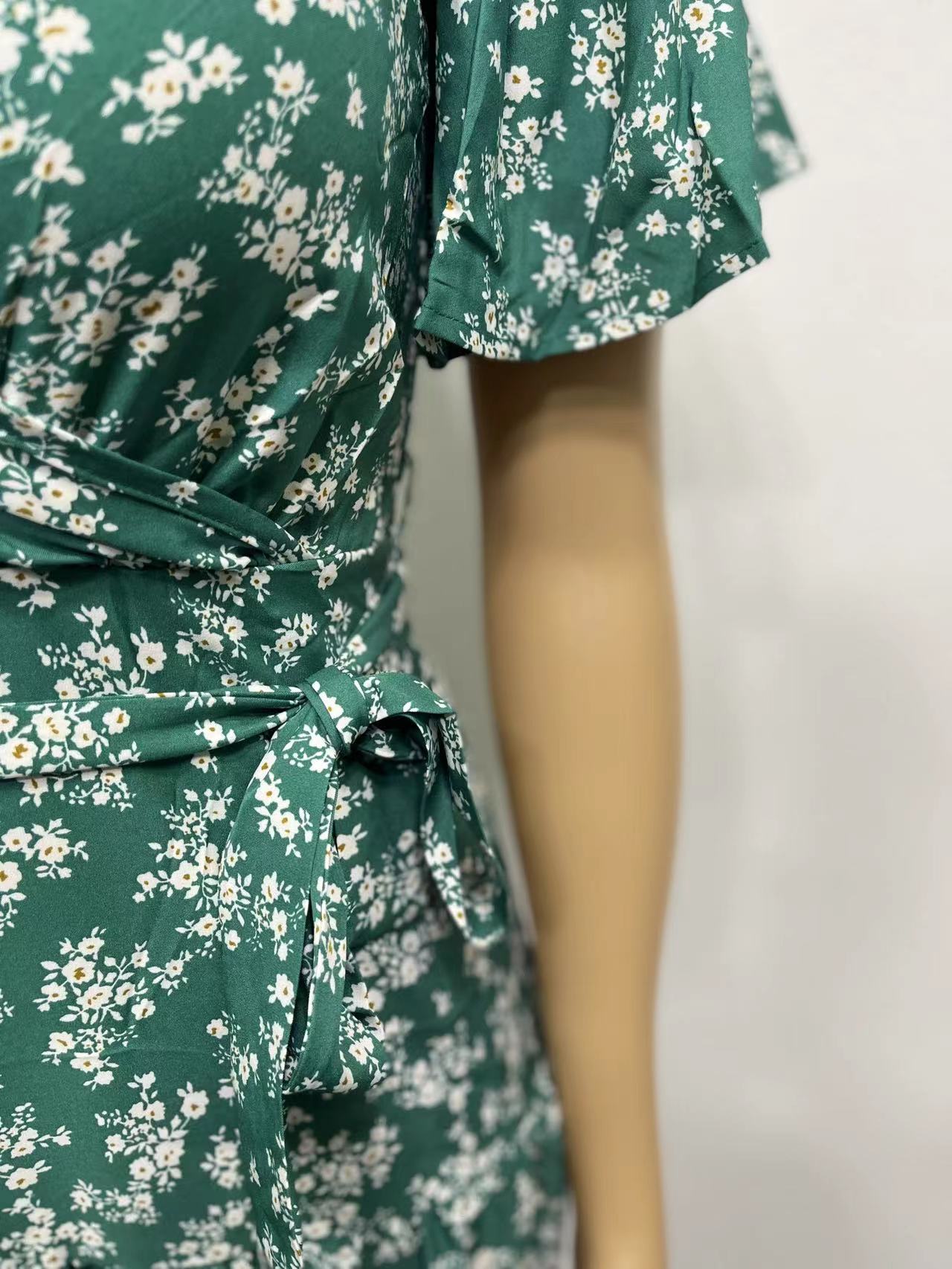 STARBELLA 2023 NEW WOMEN GREEN PRINTED SHORT SLEEVE DRESS