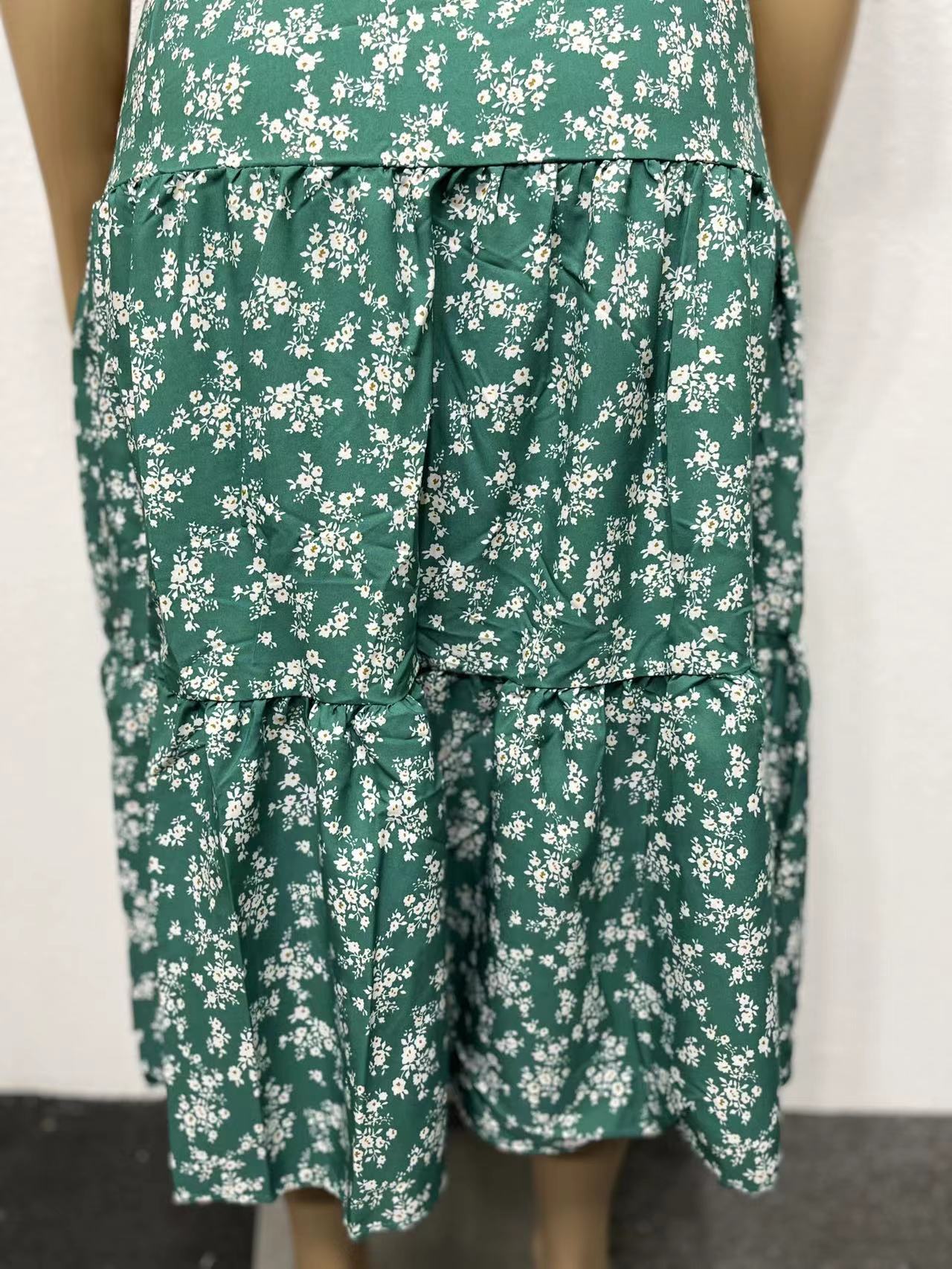 STARBELLA 2023 NEW WOMEN GREEN PRINTED SHORT SLEEVE DRESS