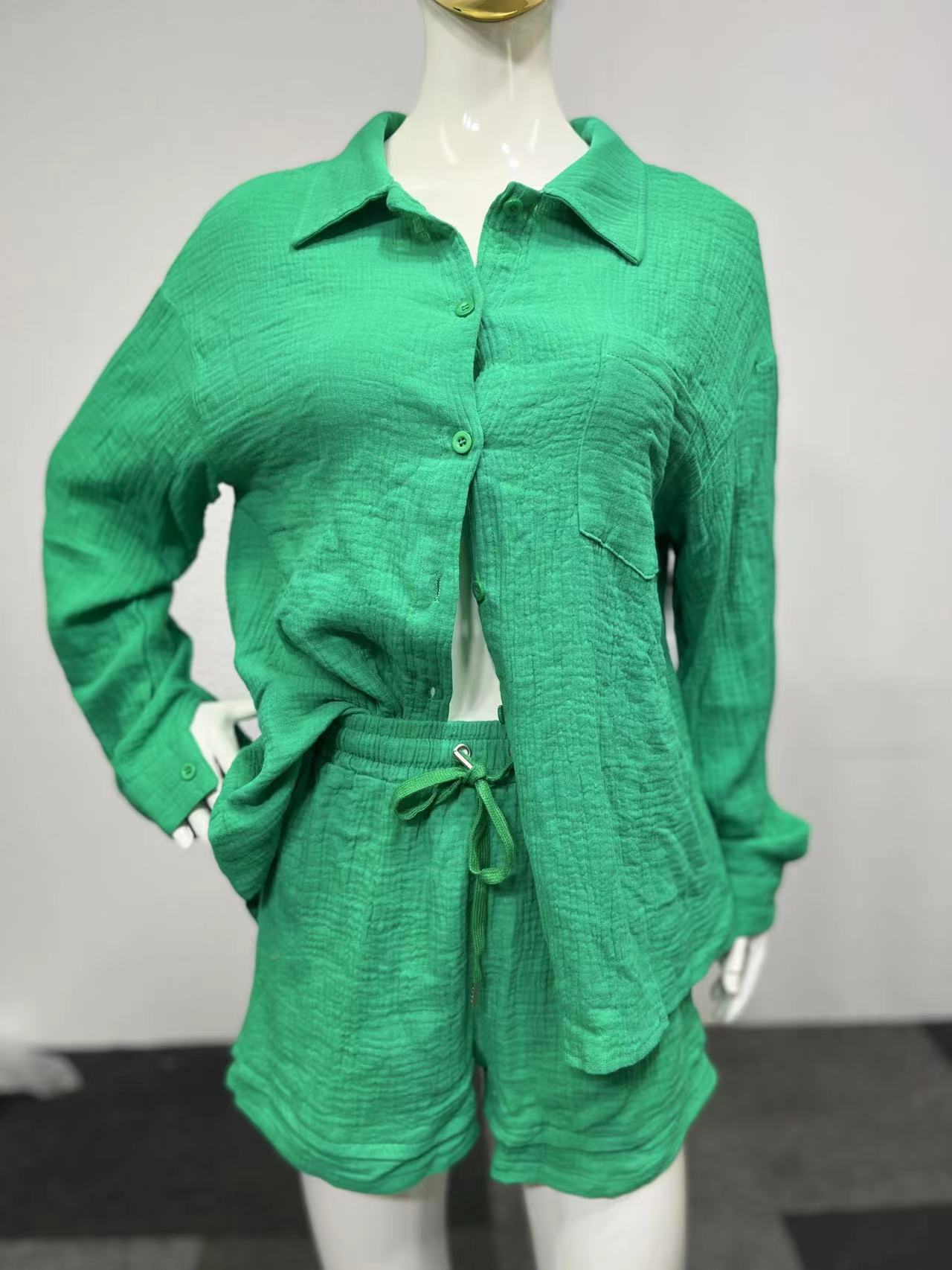 COTTON CRINKLE OVERSIZED BLOUSE AND SHORTS PLEATED SETS
