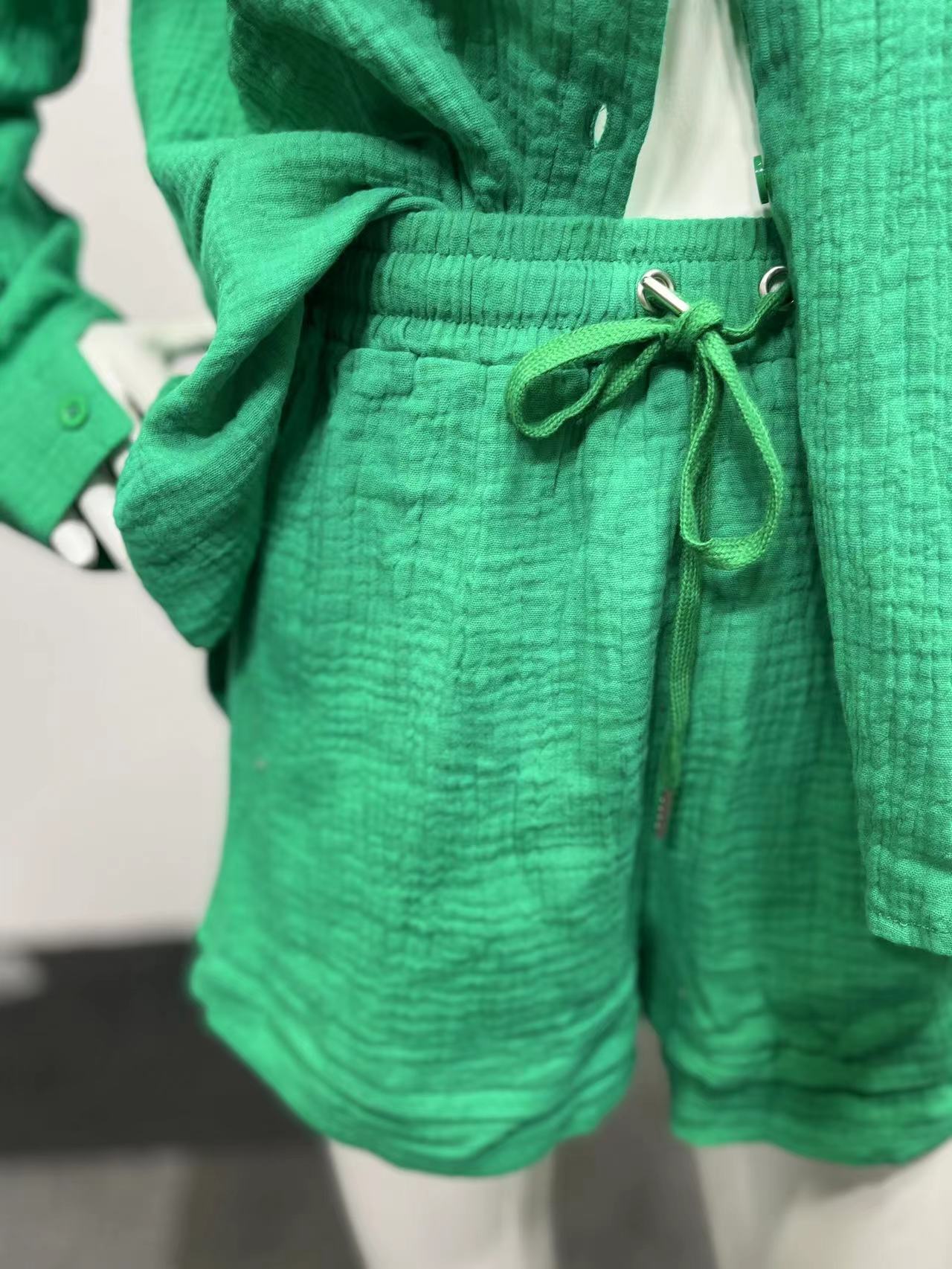 COTTON CRINKLE OVERSIZED BLOUSE AND SHORTS PLEATED SETS