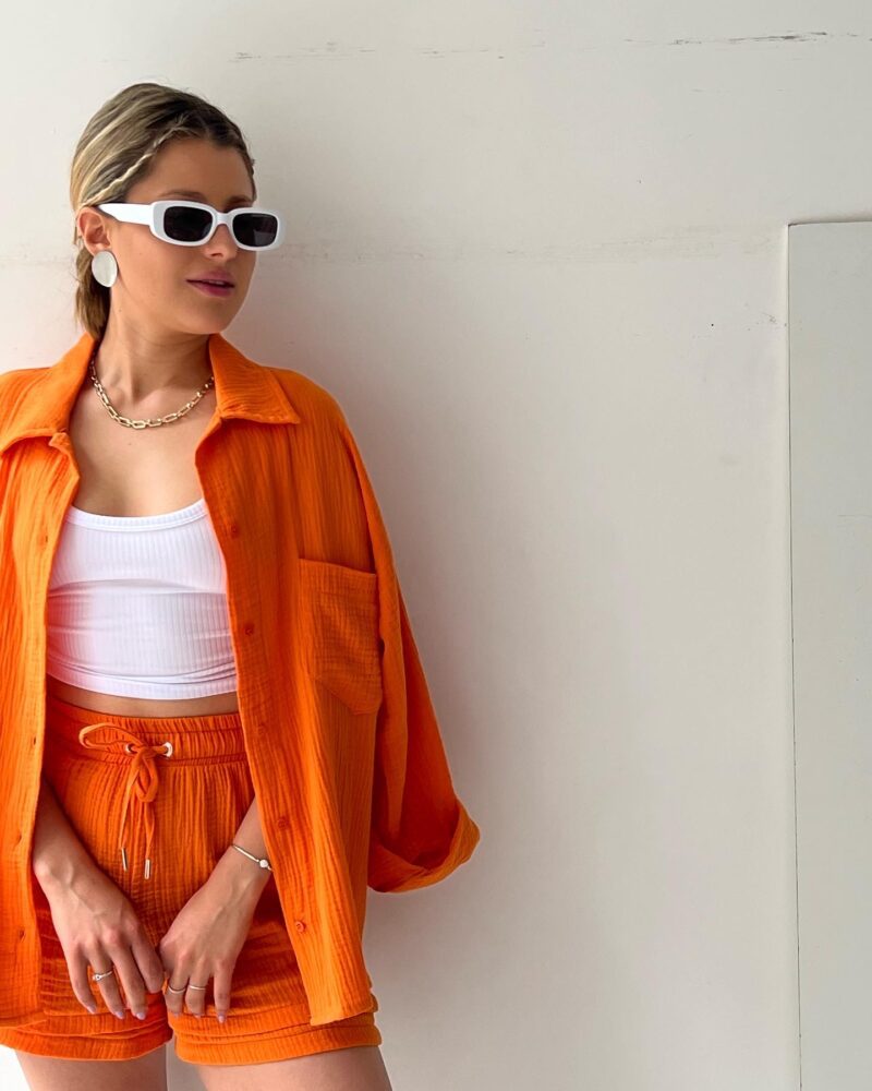 COTTON CRINKLE OVERSIZED BLOUSE AND SHORTS PLEATED SETS