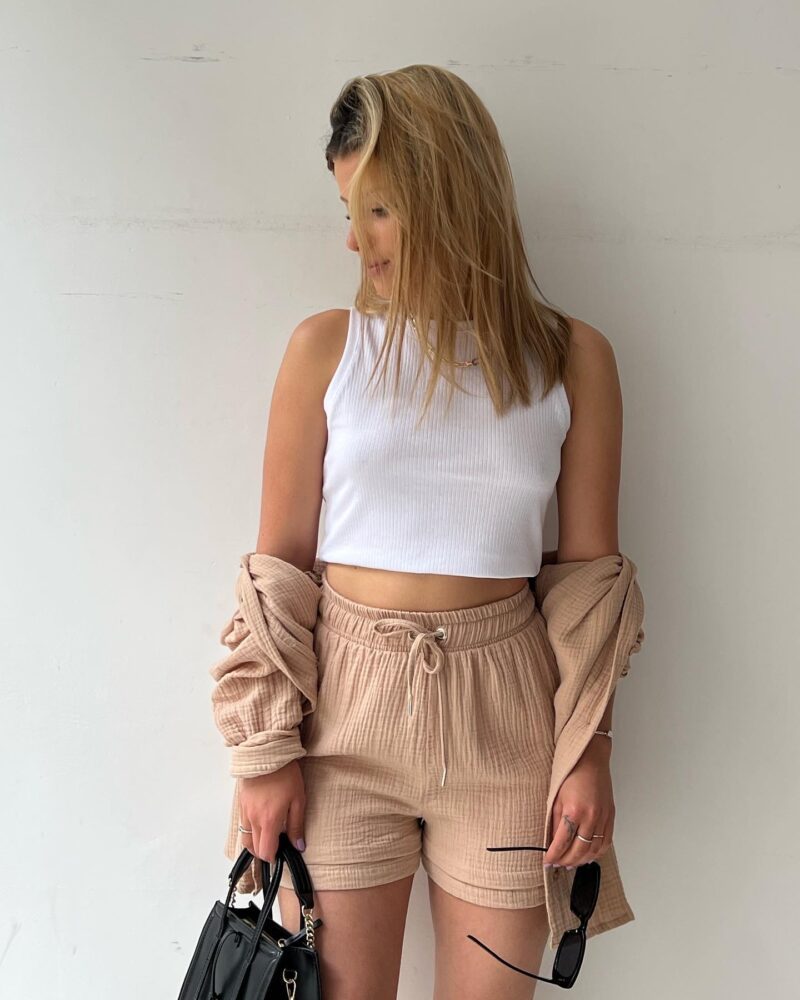 COTTON CRINKLE OVERSIZED BLOUSE AND SHORTS PLEATED SETS