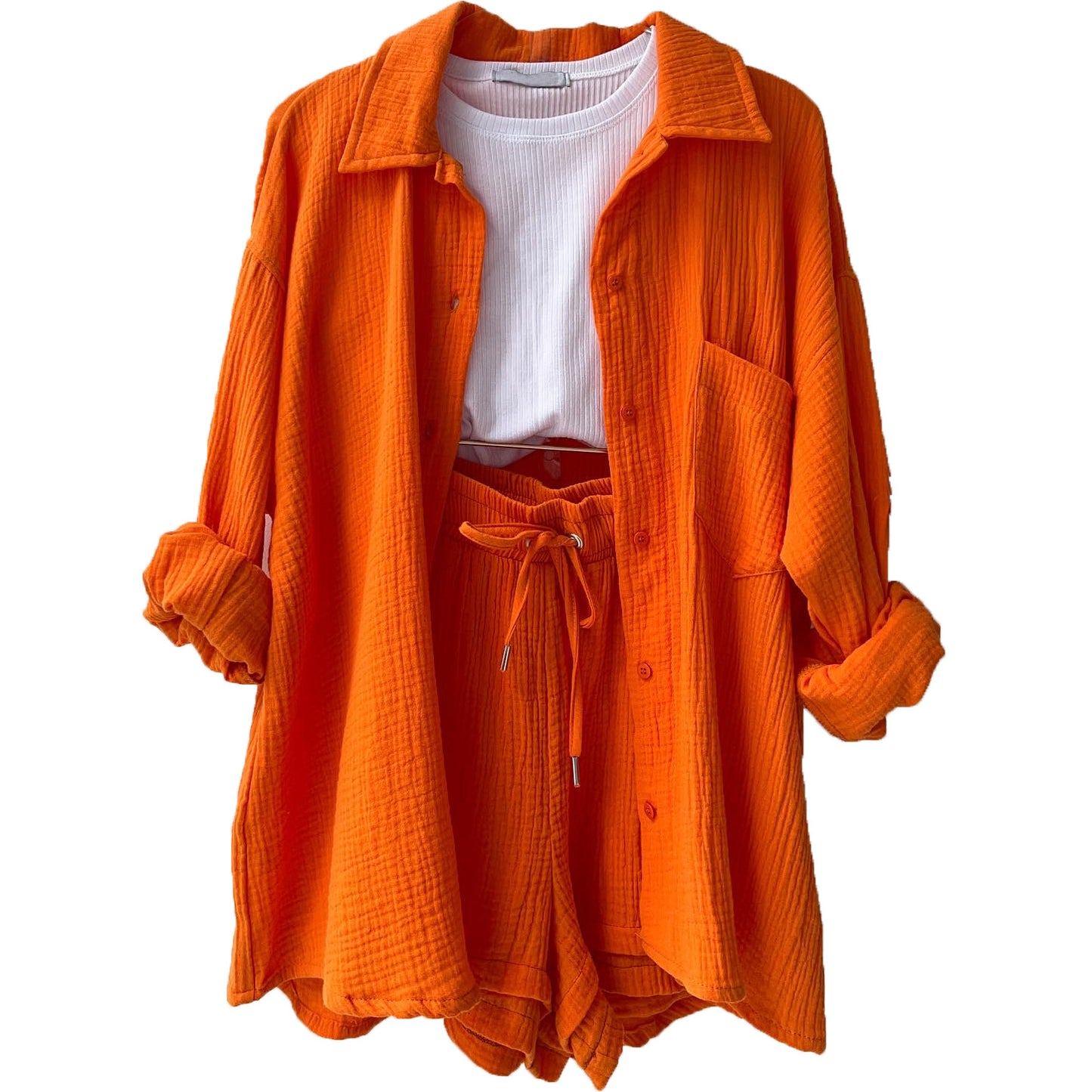 COTTON CRINKLE OVERSIZED BLOUSE AND SHORTS PLEATED SETS