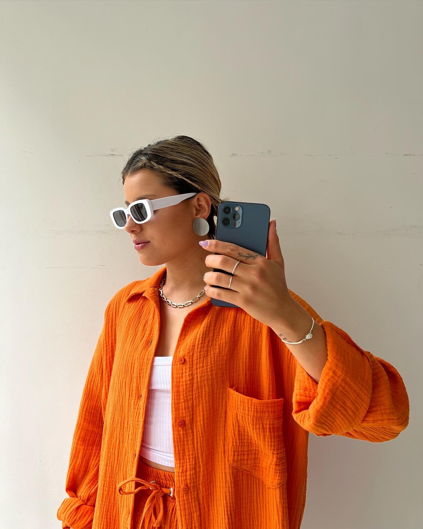 COTTON CRINKLE OVERSIZED BLOUSE AND SHORTS PLEATED SETS