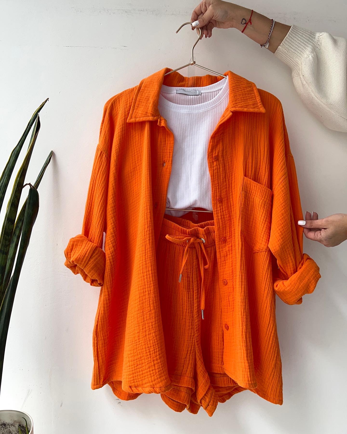 COTTON CRINKLE OVERSIZED BLOUSE AND SHORTS PLEATED SETS