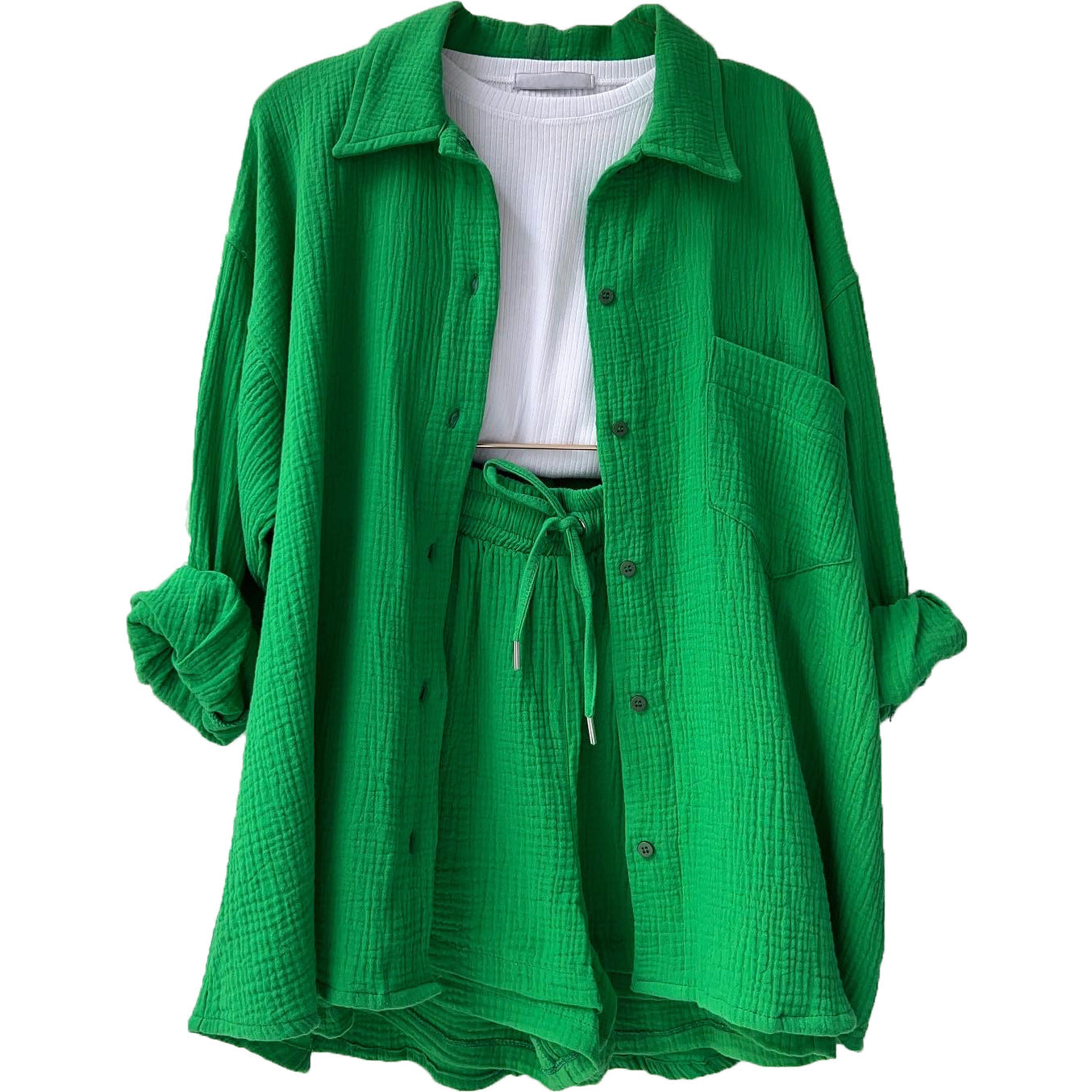 COTTON CRINKLE OVERSIZED BLOUSE AND SHORTS PLEATED SETS