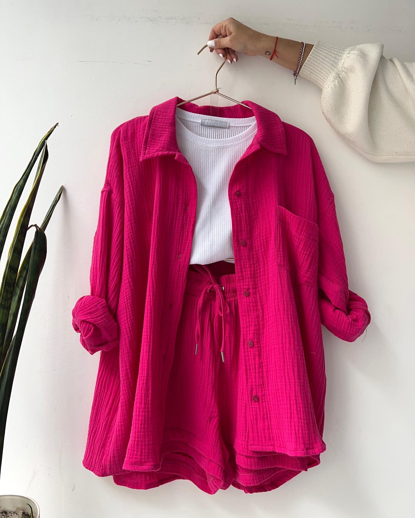 COTTON CRINKLE OVERSIZED BLOUSE AND SHORTS PLEATED SETS
