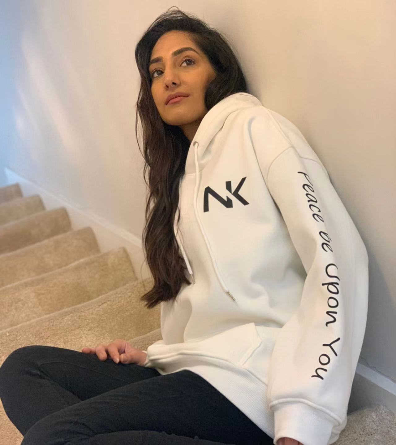 NAFISA'WHITE THE PEACE BE UPON YOU PRINT HOODIE $10.00