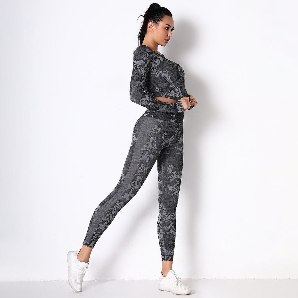 Black Jungle fatigues Seam less Crop Top&Leggings Set