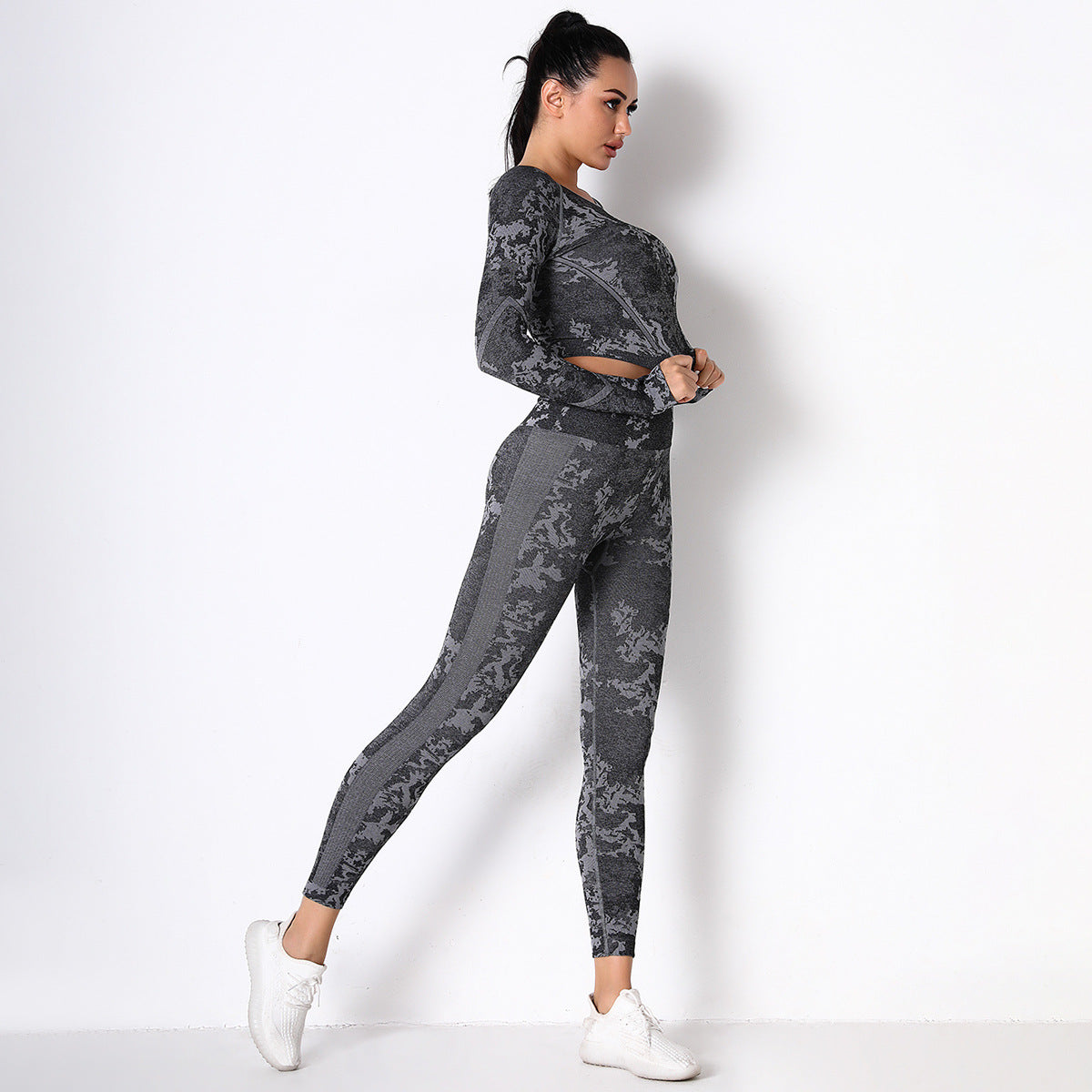 Black Jungle fatigues Seam less Crop Top&Leggings Set