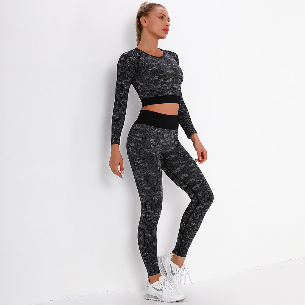 STAR BELLA BLACK SEAMLESS CONTOUR LONG SLEEVE TOP AND LEGGINGS