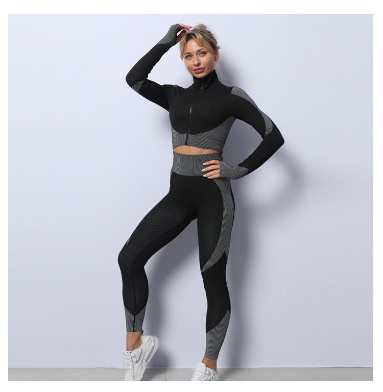 OMBER SEAMLESS ZIP UP LONG SLEEVE GYM TOP AND LEGGINGS SETS