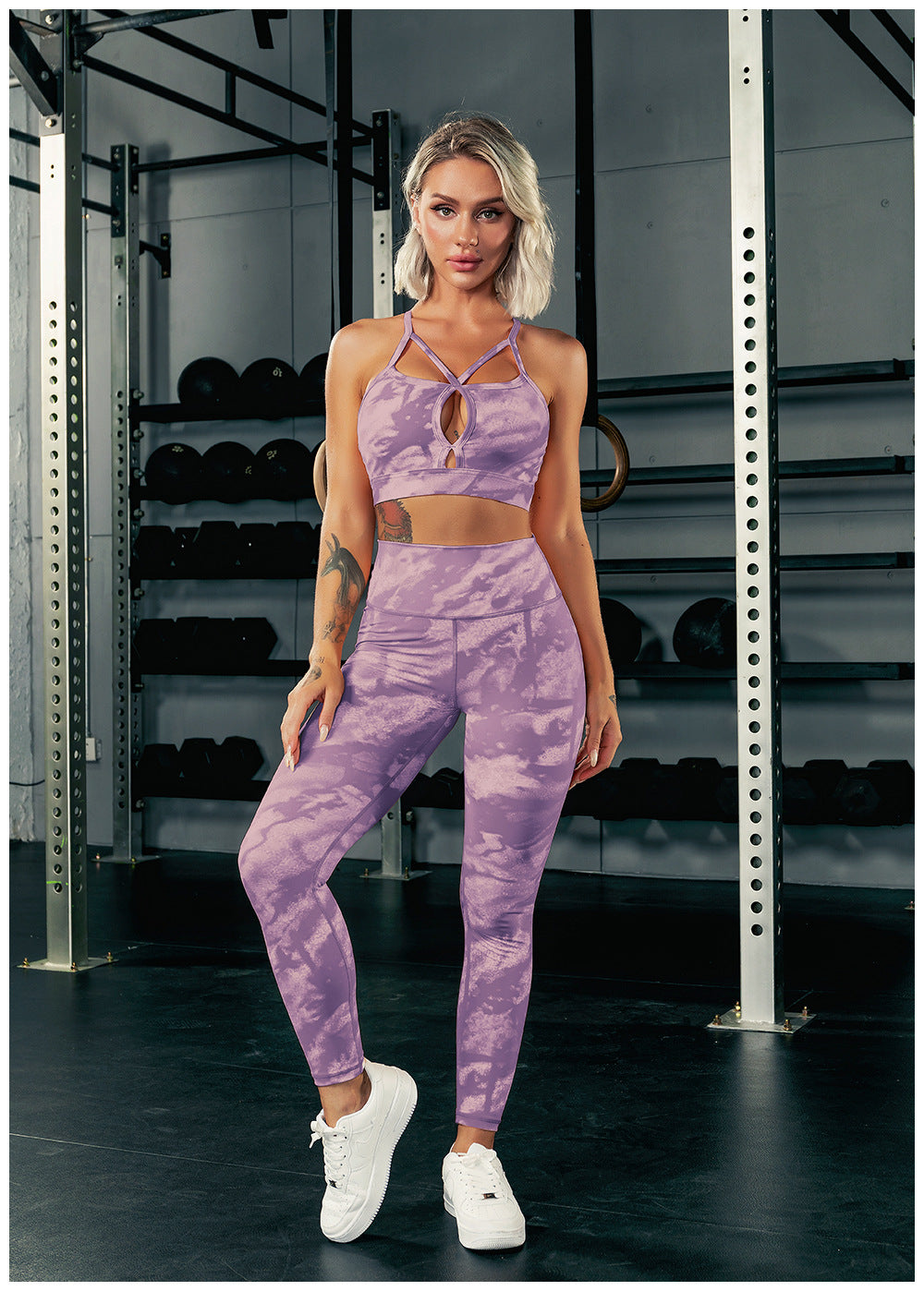 STARBELLA  PADDED TIE DYED RUCHED SPORTS BRA AND LEGGINGS SET