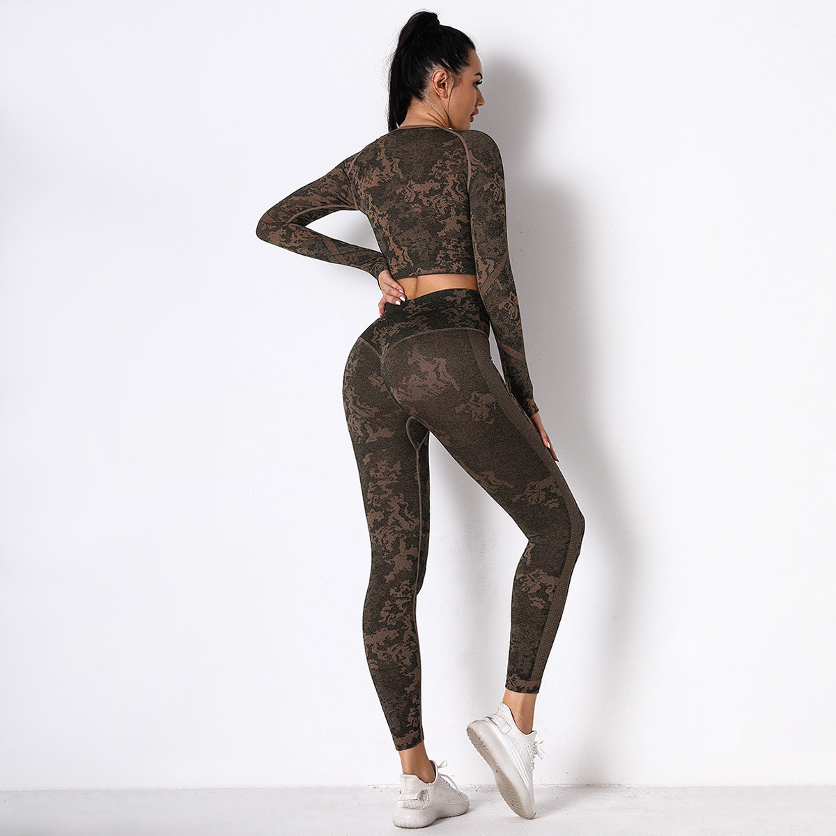 Brown Jungle fatigues Seam less Crop Top&Leggings Set