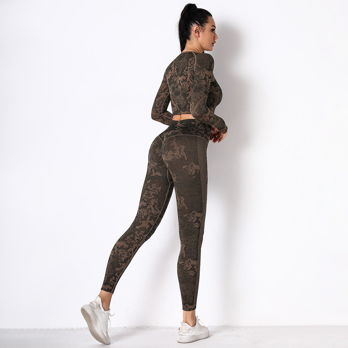Brown Jungle fatigues Seam less Crop Top&Leggings Set