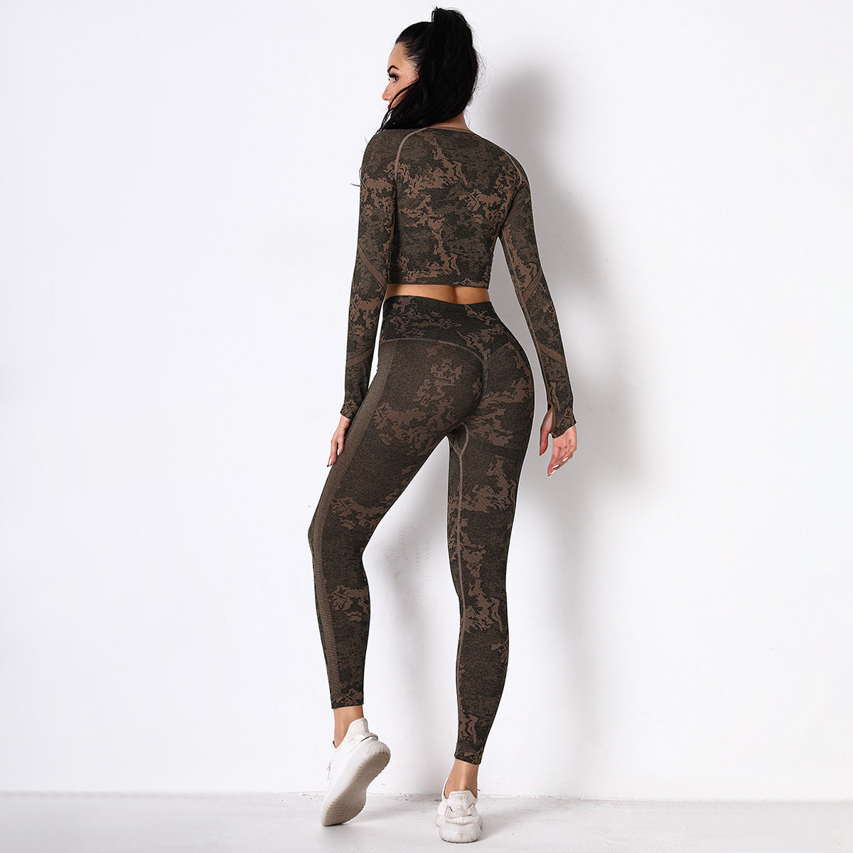 Brown Jungle fatigues Seam less Crop Top&Leggings Set