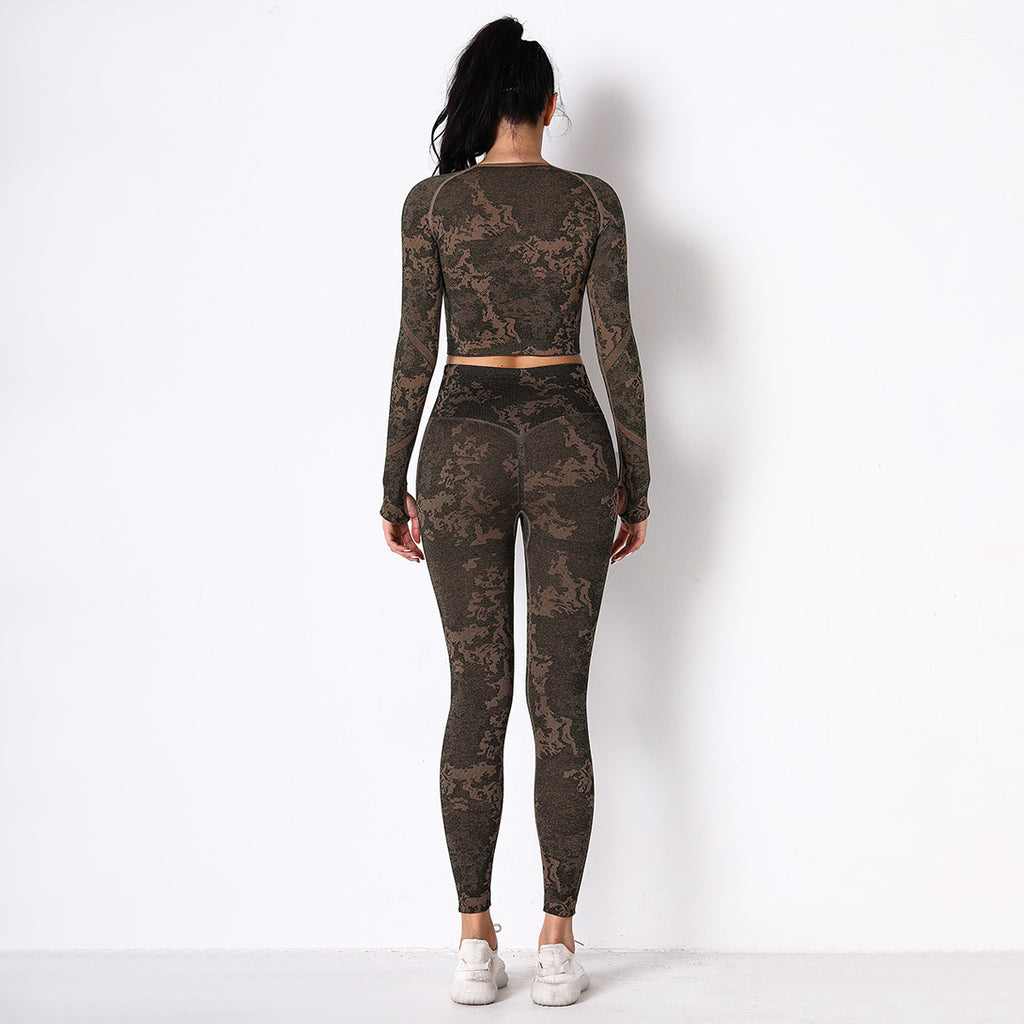 Brown Jungle fatigues Seam less Crop Top&Leggings Set