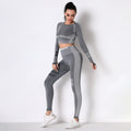 GREY SEAMLESS SPORT LONG SLEEVE CROP TOP AND LEGGIES SETS