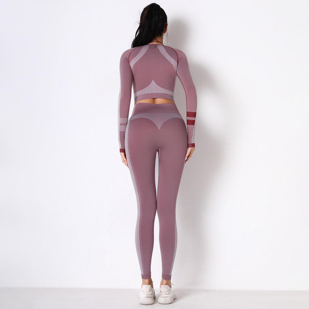 ROSE SEAMLESS SPORT LONG SLEEVE CROP TOP AND LEGGIES SETS
