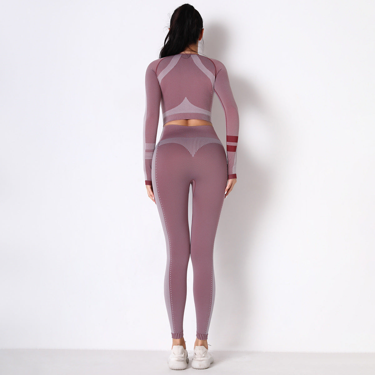 ROSE SEAMLESS SPORT LONG SLEEVE CROP TOP AND LEGGIES SETS