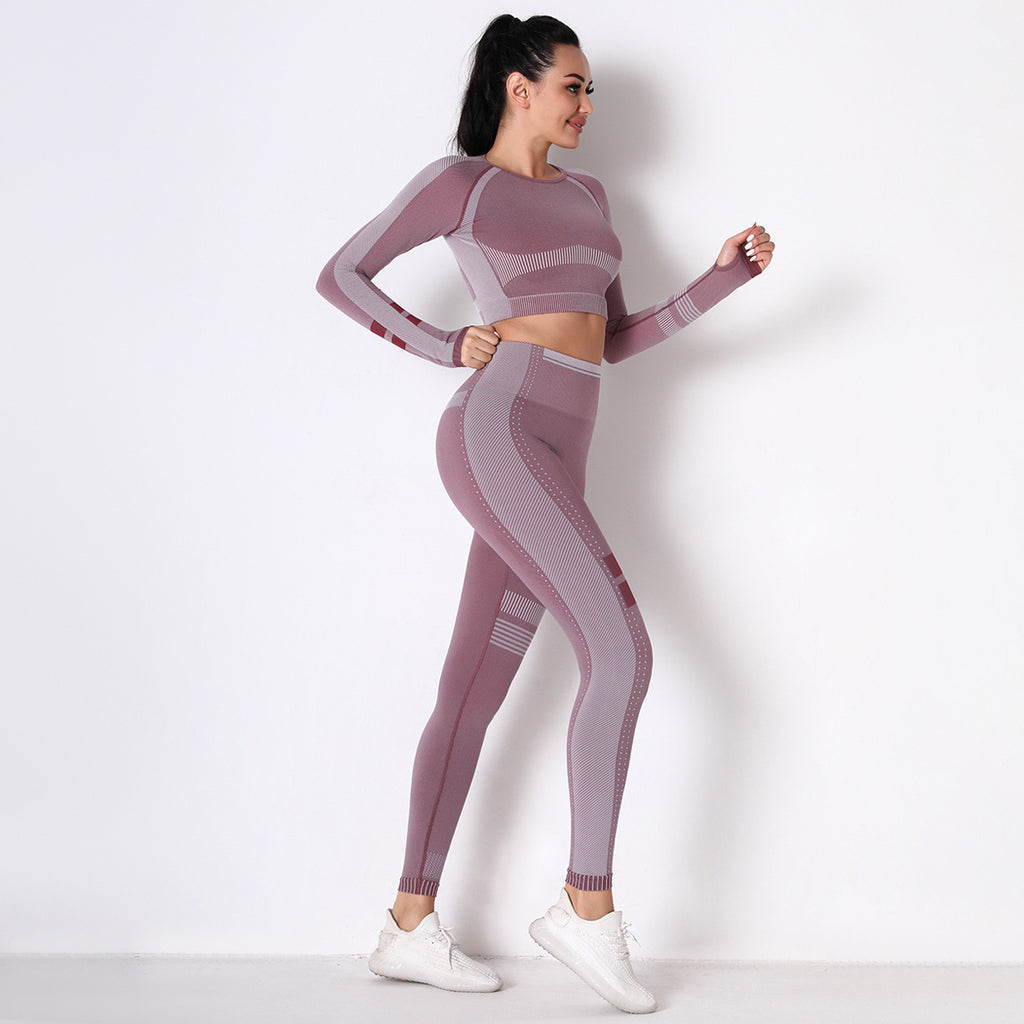ROSE SEAMLESS SPORT LONG SLEEVE CROP TOP AND LEGGIES SETS