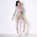 DIANA GUIDA CREAM SEAMLESS SPORT LONG SLEEVE CROP TOP AND LEGGIES SETS